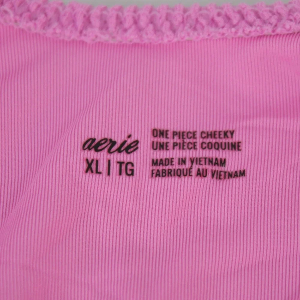 Aerie Pink Textured One Piece Cheeky Padded Swimsuit Scoop Neck Ribbed Size XL